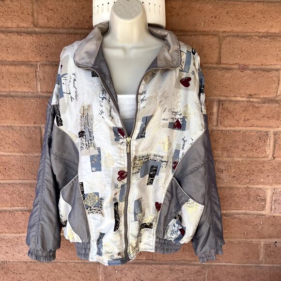 Vintage 90s Westport Ltd Shimmery Taupe Nylon Windbreaker Jacket Womens L - Picture 1 of 11